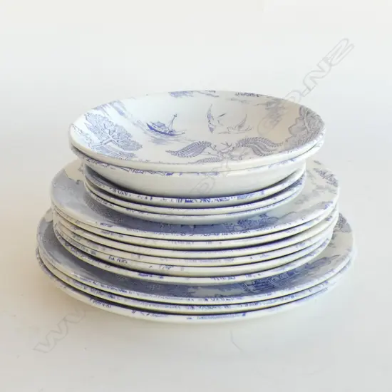 14 PCS KELSTON CERAMICS 'D697 WILLOW' PATTERN PLATES & BOWLS 