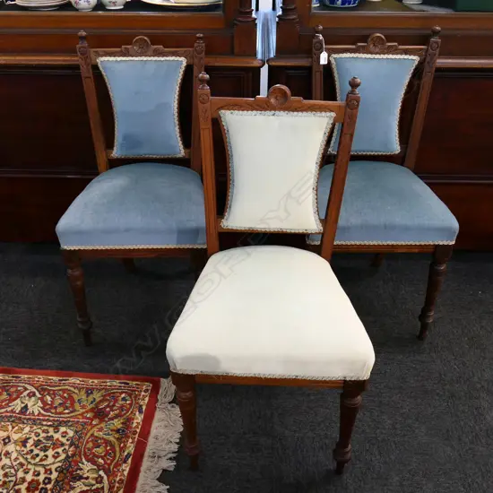 3 EDWARDIAN CARVED MAHOG DINING CHAIRS