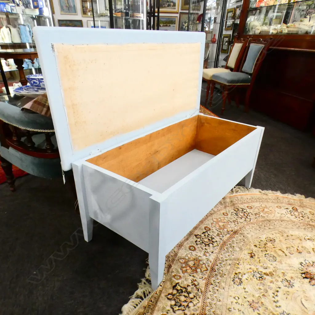 DECO PAINTED WOOD BOX WITH 1940s SILK FABRIC  COVER 1060 x 500 x 440mm Image 1++