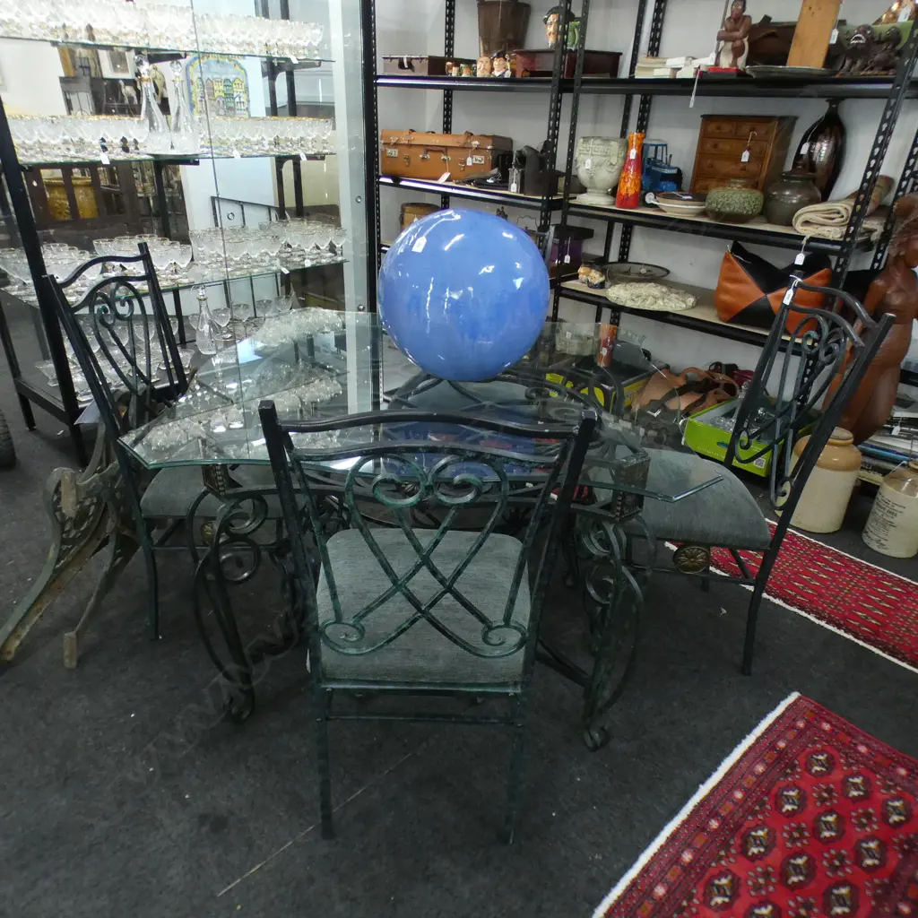SQUARE METAL & GLASS TABLE + 4 CHAIRS Image 1++