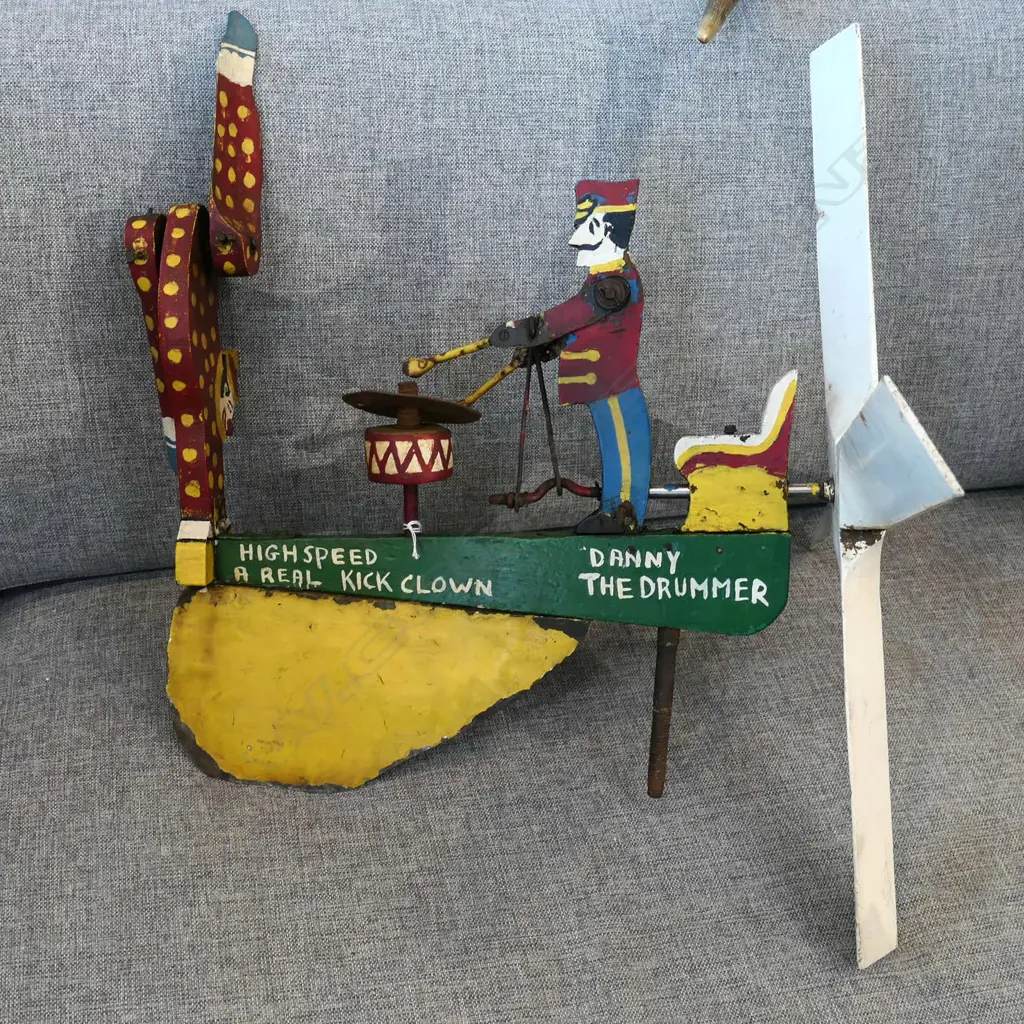 VINTAGE CIRCUS WHIRLIGIG, 'DANNY THE DRUMMER' W.480mm Image 1++