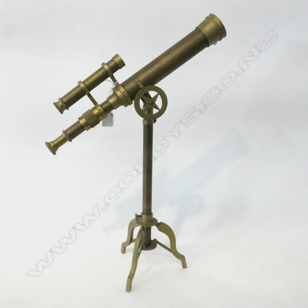BRASS TELESCOPE w. SIGHTING SCOPE ON STAND H.540mm Image 1++