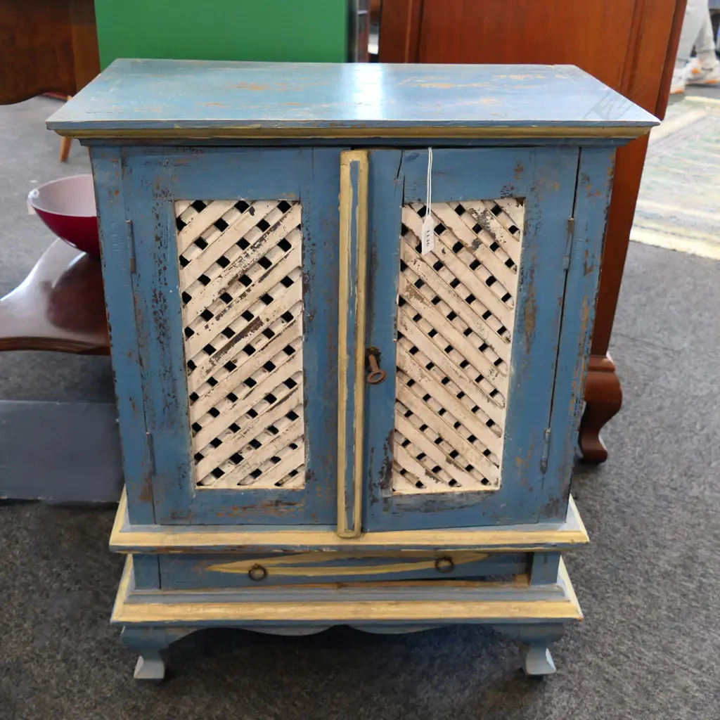 BLUE DISTRESSED WOOD SMALL CABINET, 550 x 330 x 710mm Image 1++