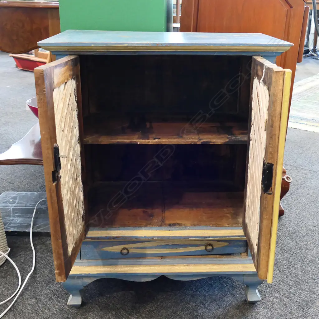 BLUE DISTRESSED WOOD SMALL CABINET, 550 x 330 x 710mm Image 1++