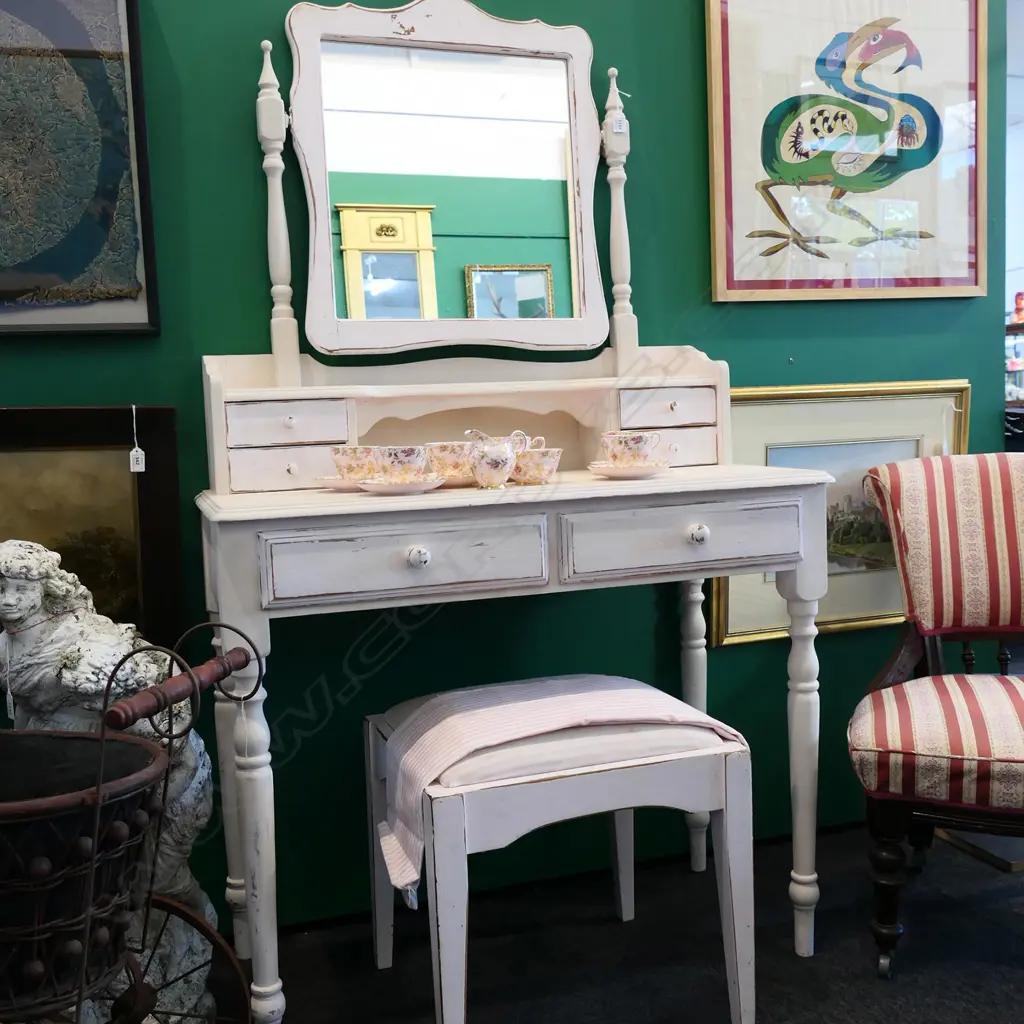 RUSTIC DRESSING TABLE WITH MIRROR AND STOOL H. 160 X W.90CM Image 1++