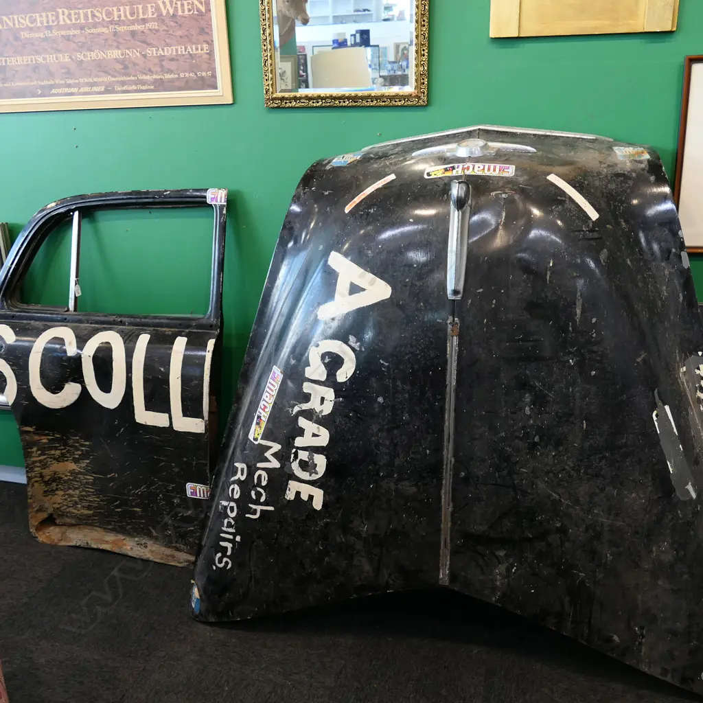 VINTAGE STOCKCAR PARTS- 1950’S PLYMOUTH BONNET + DOOR Image 1++