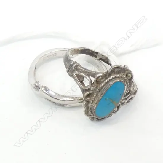 9ct WG DIAMOND SET BAND & SIL TURQ RING