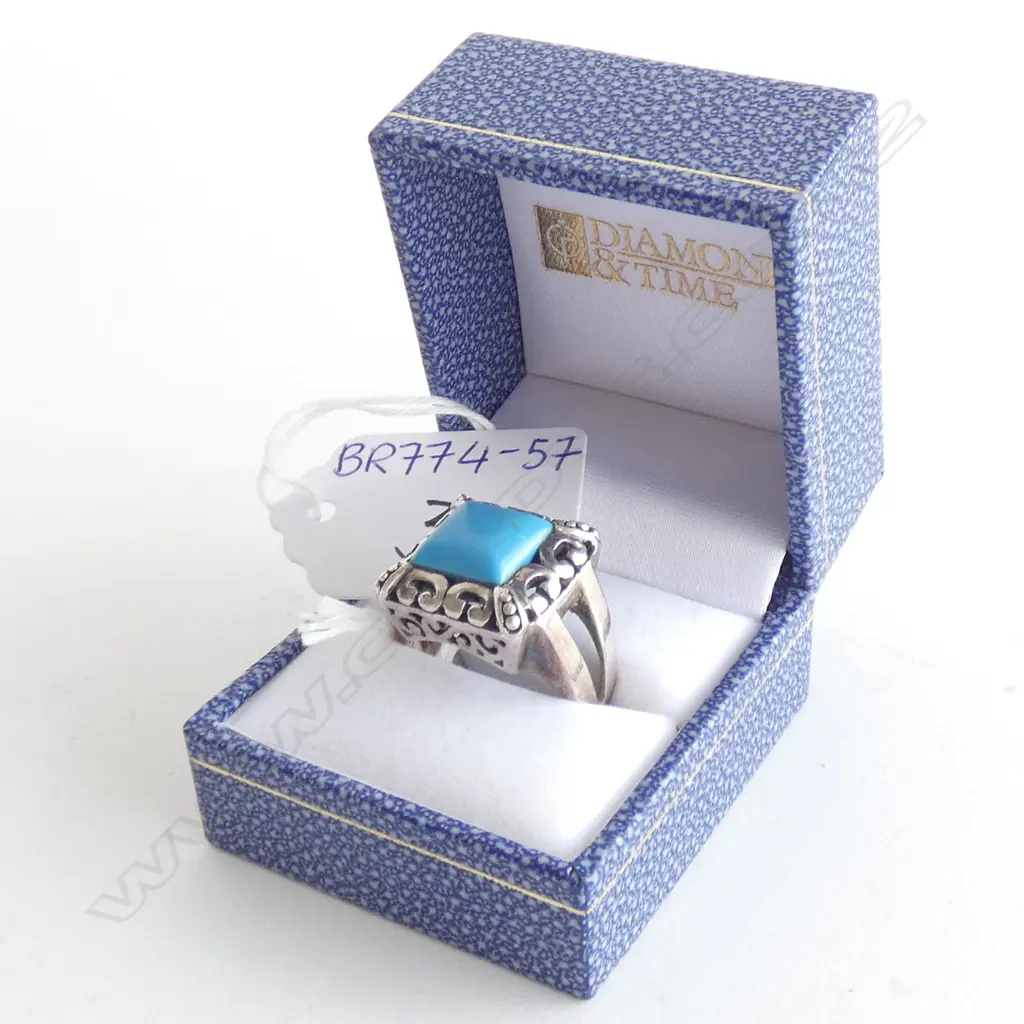 HEAVY STG SILVER & TURQUOISE COLOUR ? RING Image 1++
