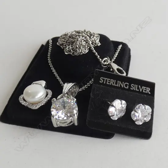 CULTURED PEARL PENDANT & STG SILVER EARRINGS & PENDANT
