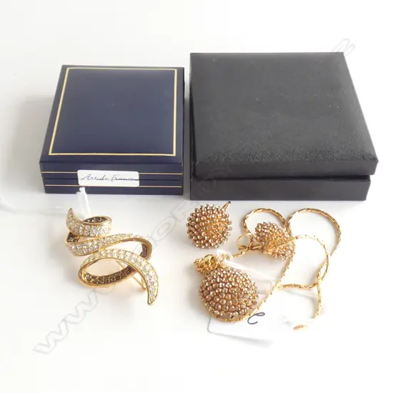 SWAROVSKI CRYSTAL ART DE FRANCE BROOCH + NECKLACE W EARRINGS 