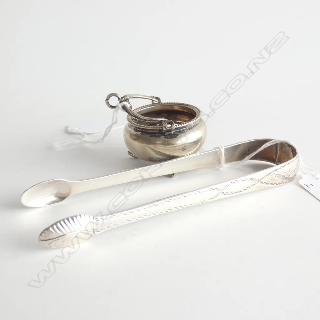 CONTINENTAL SILVER SUGAR TONGS & SALT DISH Image 1++
