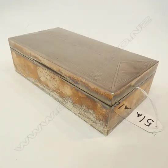 OLD ENGRAVED STG SILVER LIDDED BOX  180 X 95MM (1939 ENGRAVING)