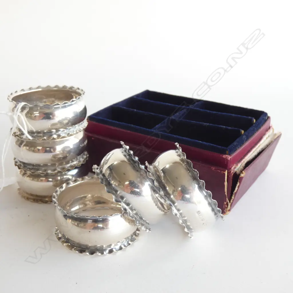SET OF 6 STG SILVER NAPKIN RINGS B'HAM 1905 36 GRAMS Image 1++