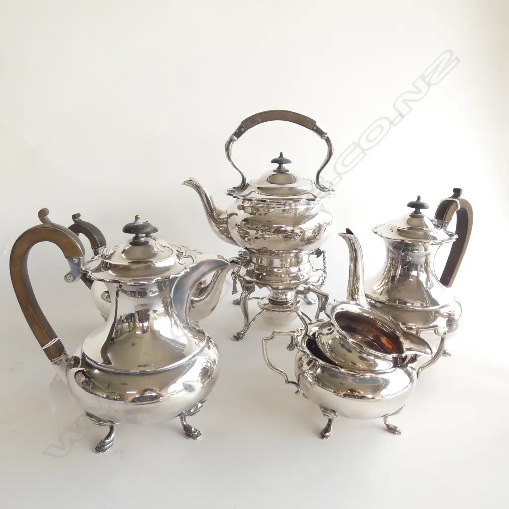 7 PCE JAMES DIXON & SONS SILVERPLATE COFFEE / TEA SERVICE COMPLETE w. SPIRIT KETTLE & BURNER  Image 1++