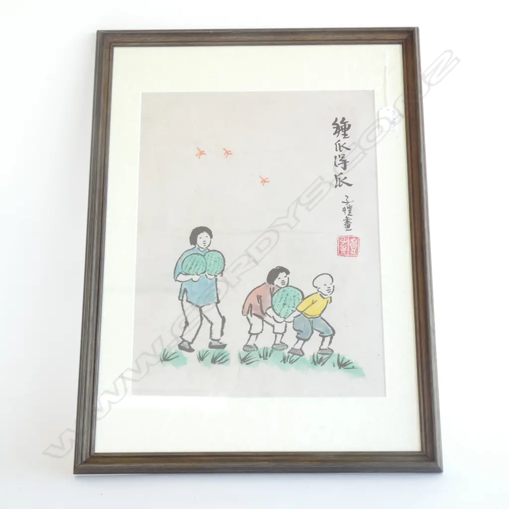 CHINESE W/C FIGURES W WATERMELONS Image 1++