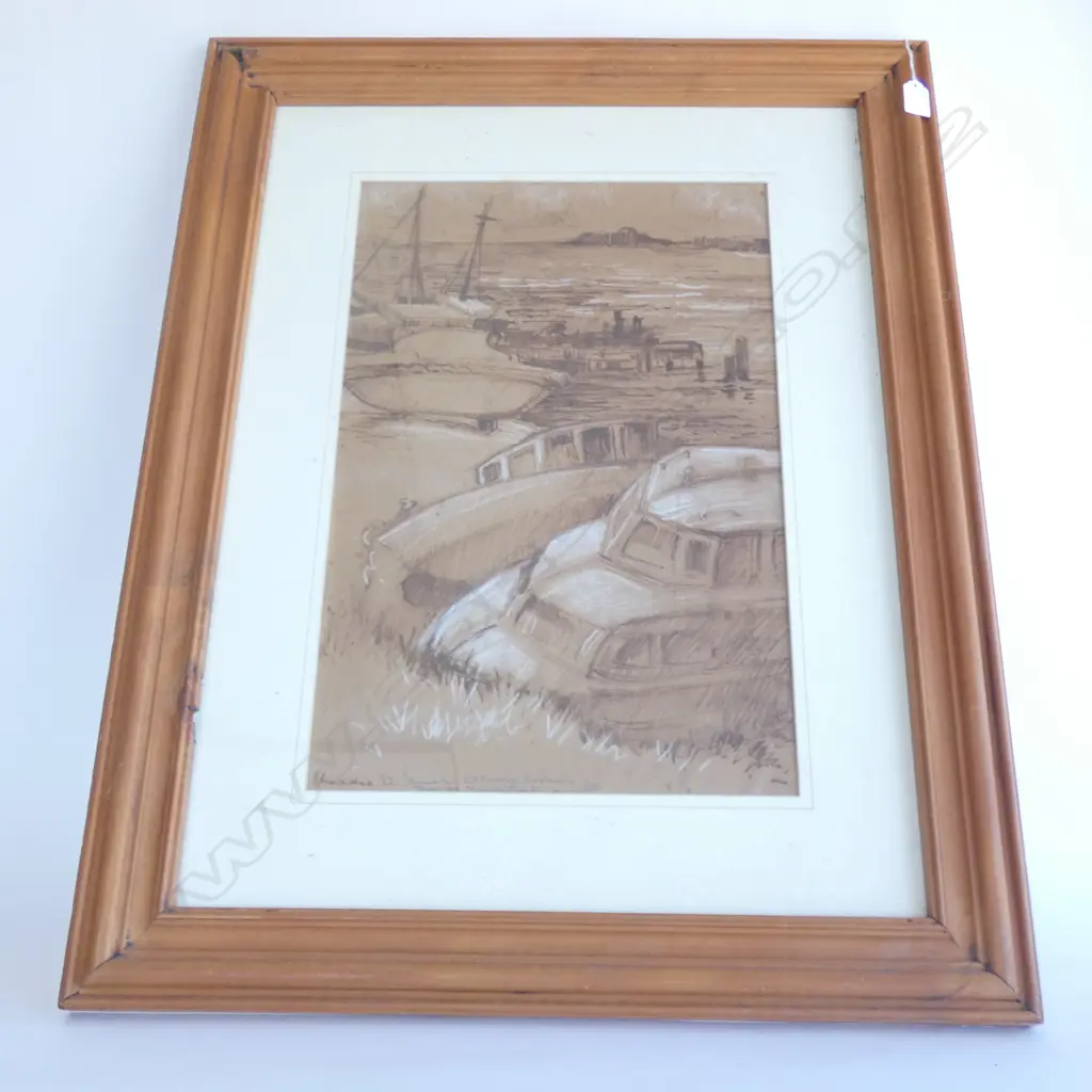 ERNESTINE MADDOX? DRAWING 'HAURAKI ESTUARY LOOKING TOWARDS MISICK POINT' '62 530x350mm Image 1++