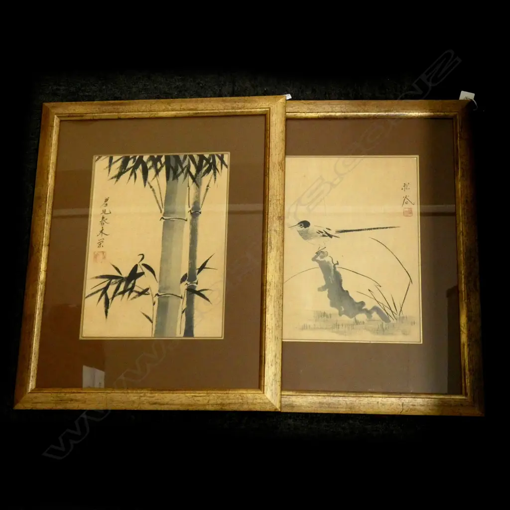 2 ORIENTAL W/C'S ON FABRIC 315x230mm Image 1++