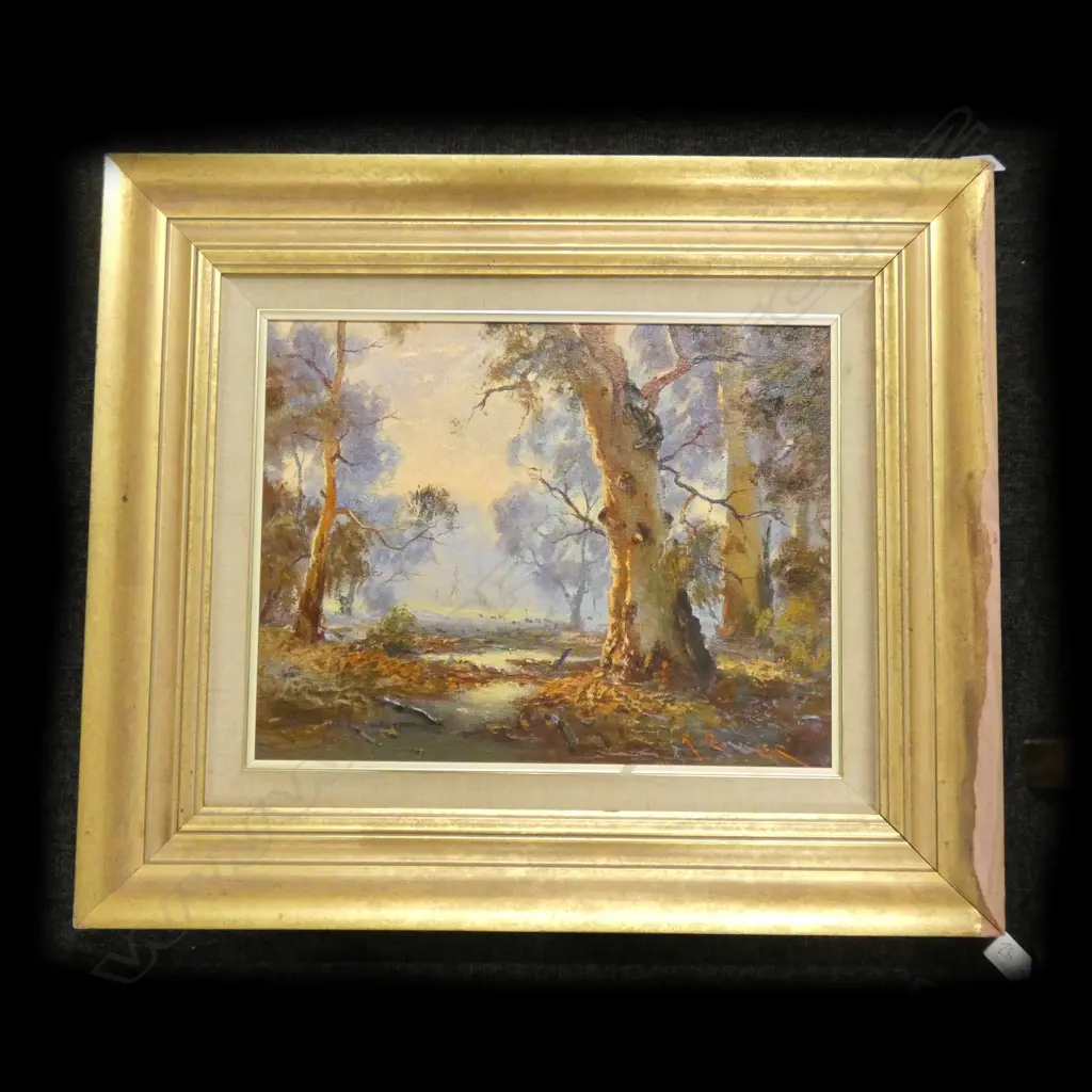 SIGNED OIL ON BOARD AUSTRALIAN GUMS LANDSCAPE 345x445mm Image 1++