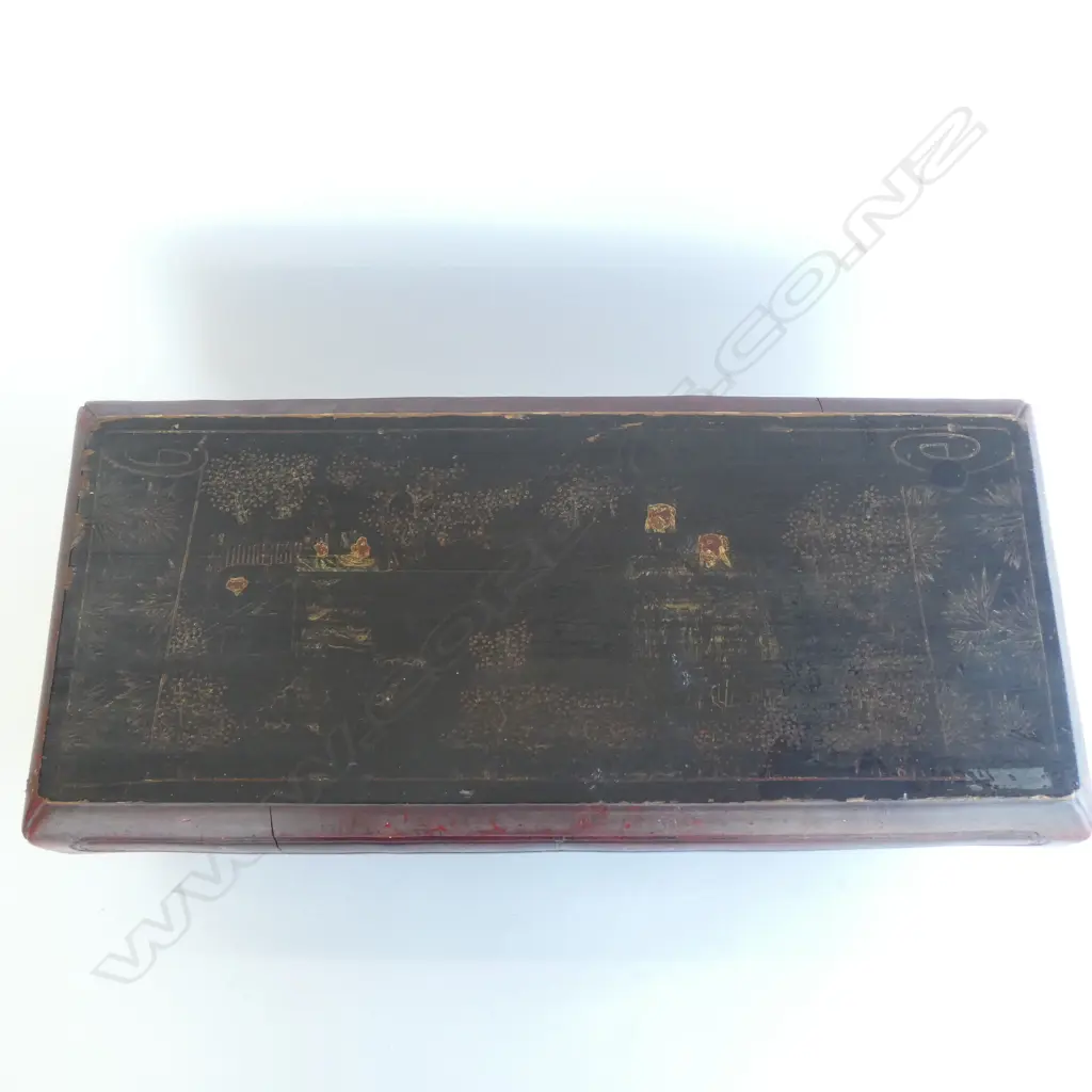 OLD CHINESE RED LACQUER WOOD PAINTING BOX  Image 1++
