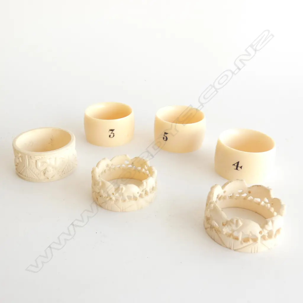 IVORY NAPKIN RINGS, CARVED ELEPHANT ETC Image 1++