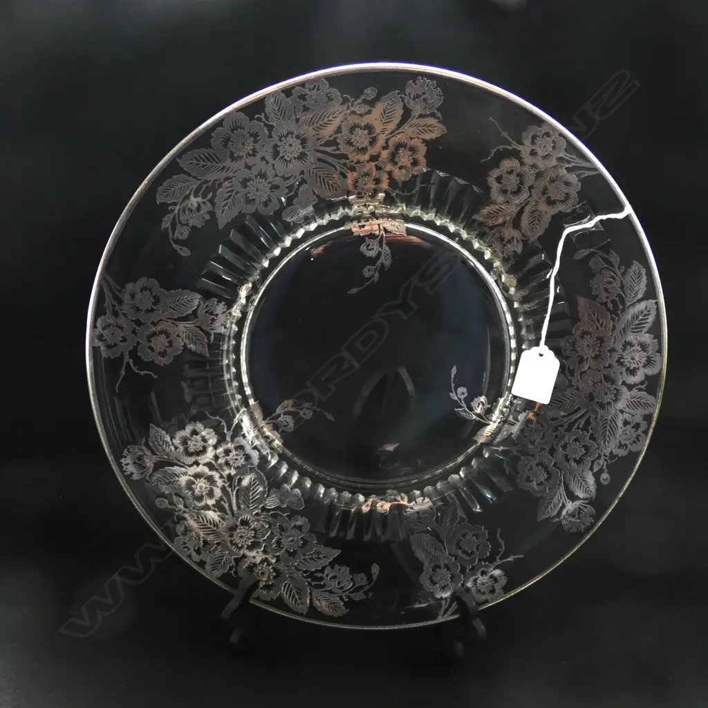 FANCY GLASS WEDDING CAKE PLATE SILVER OVERALL Image 1++