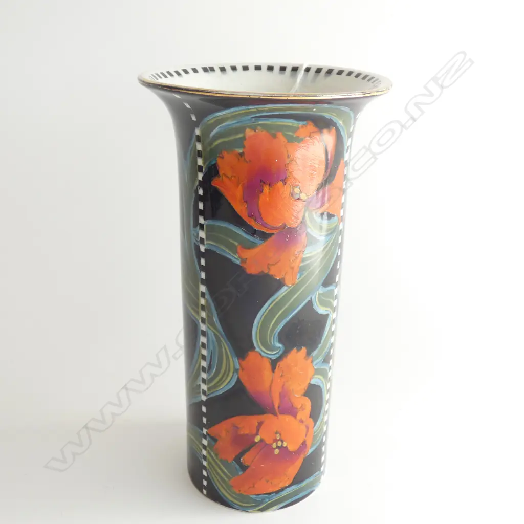 1920'S CYLINDER CHINA VASE RED POPPIES Image 1++