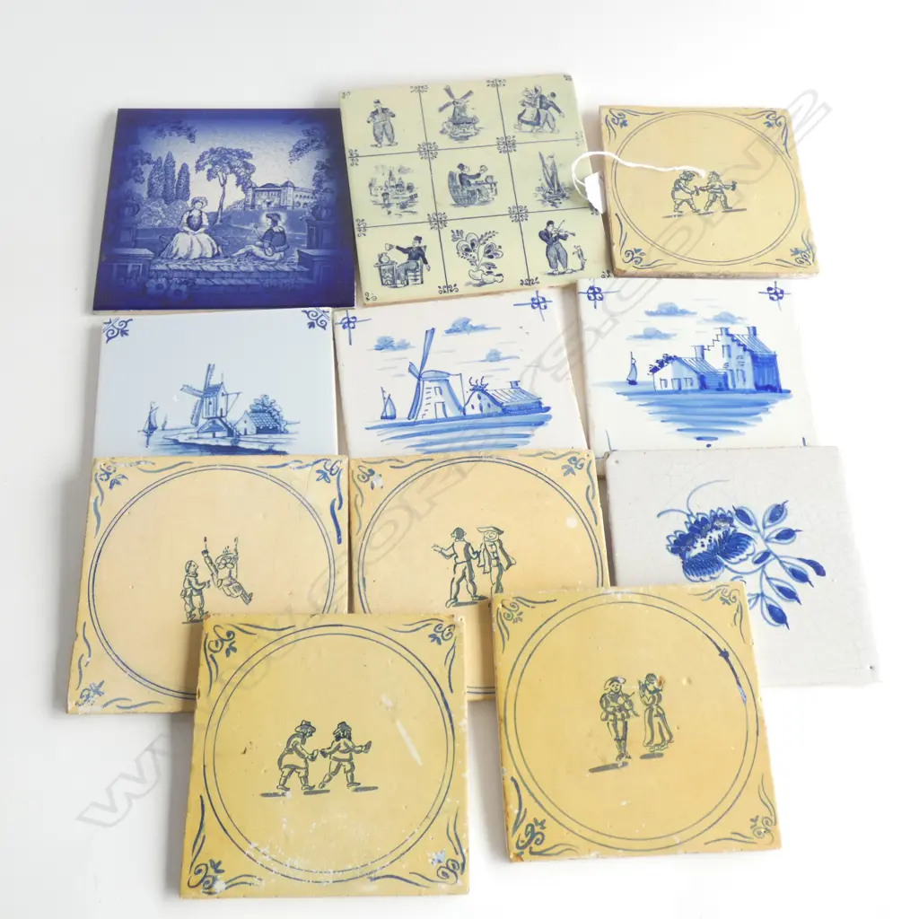 11 ANTIQUE DUTCH/ENGLISH TILES,  LARGEST 150mm SQUARE Image 1++