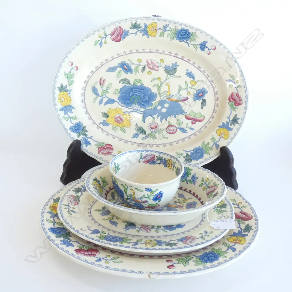 3 MASONS REGENCY GRADUATED PLATTERS (LARGEST L 400MM) & 2 BOWLS - SOME A/F Image 1++