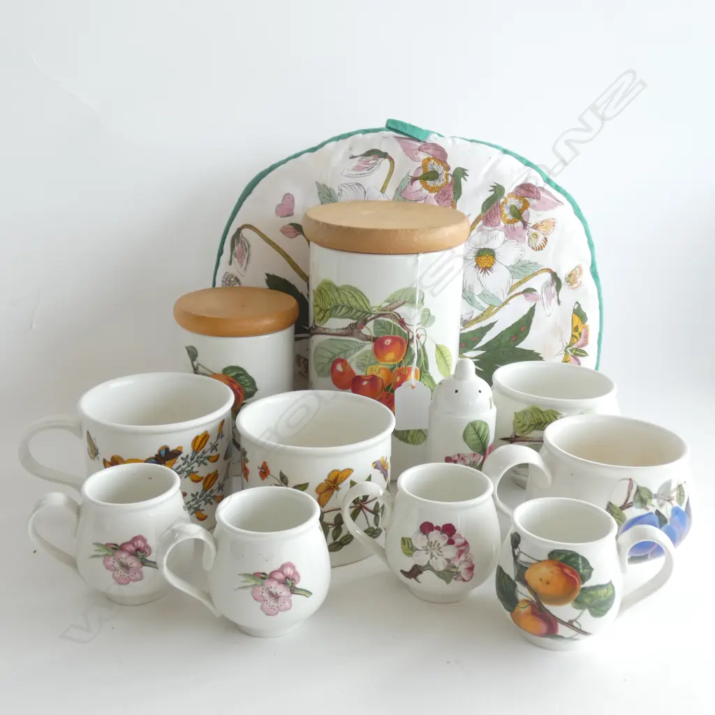 PORTMEIRION POMONA 2 CANISTERS (LARGEST H180MM) & 7 ASST MUGS / BOWL /PEPPER SHAKER - TOASTER COVER Image 1++