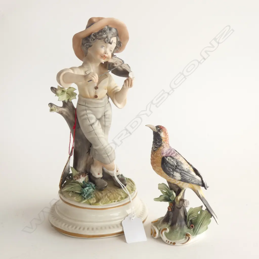 PR CAPODIMONTE FIGURINES; BIRD & BOY WITH VIOLIN (A/F) Image 1++