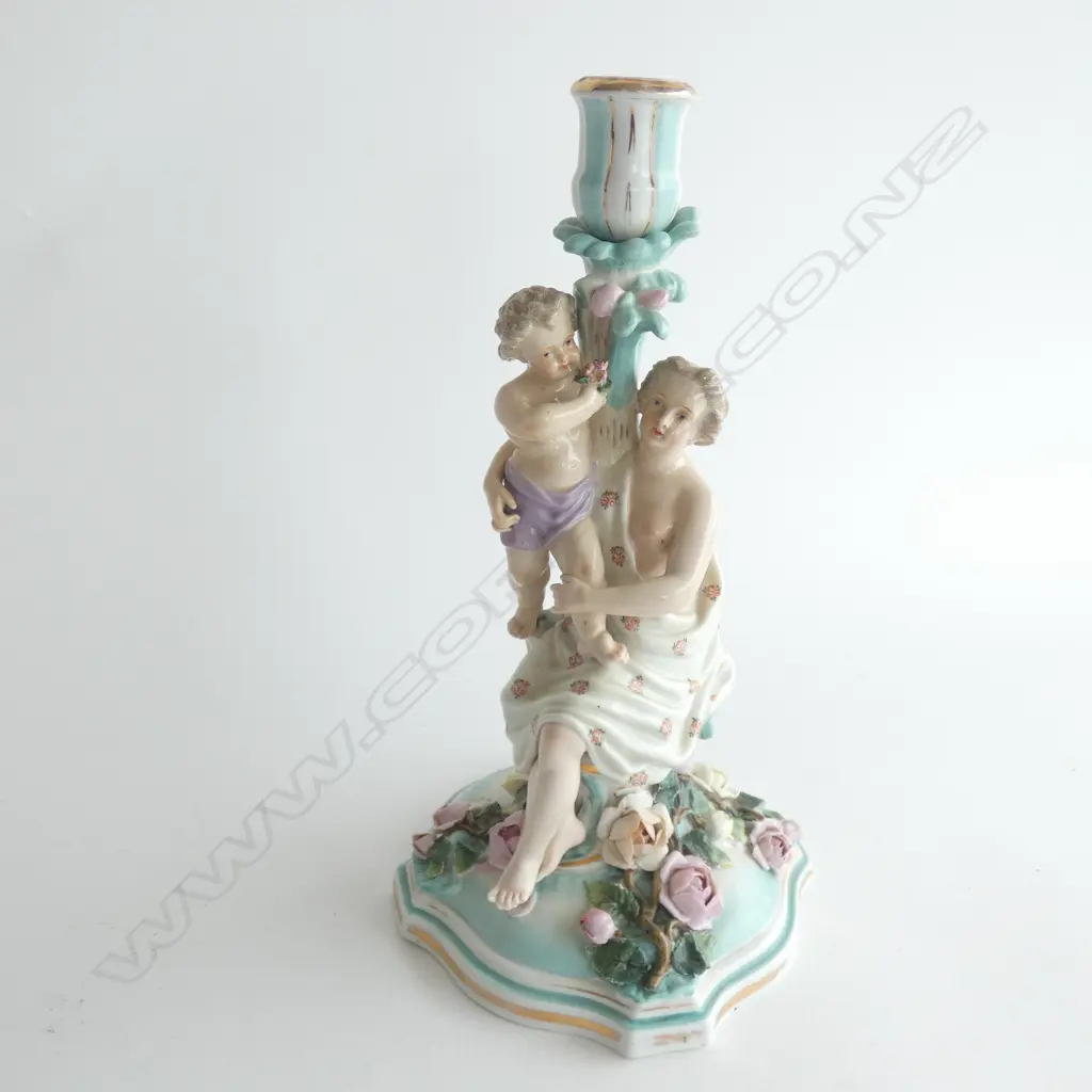 LG MEISSEN (?) FIGURAL CANDLE HOLDER - MOTHER & CHILD H. 320MM Image 1++