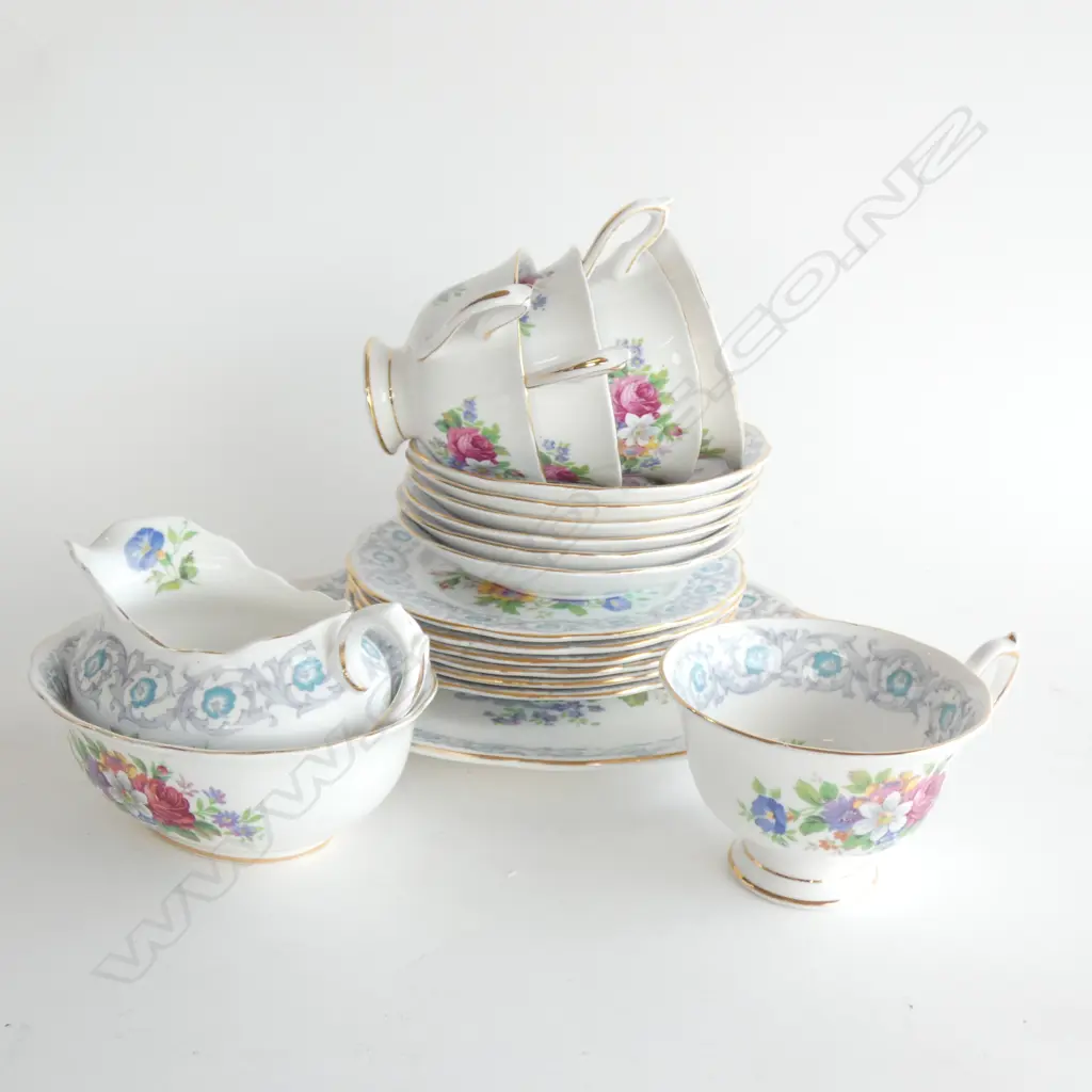 ROYAL ALBERT FRAGRANCE TEA SET; 19 PCS (1 CUP MISSING / CRACK TO ONE) Image 1++