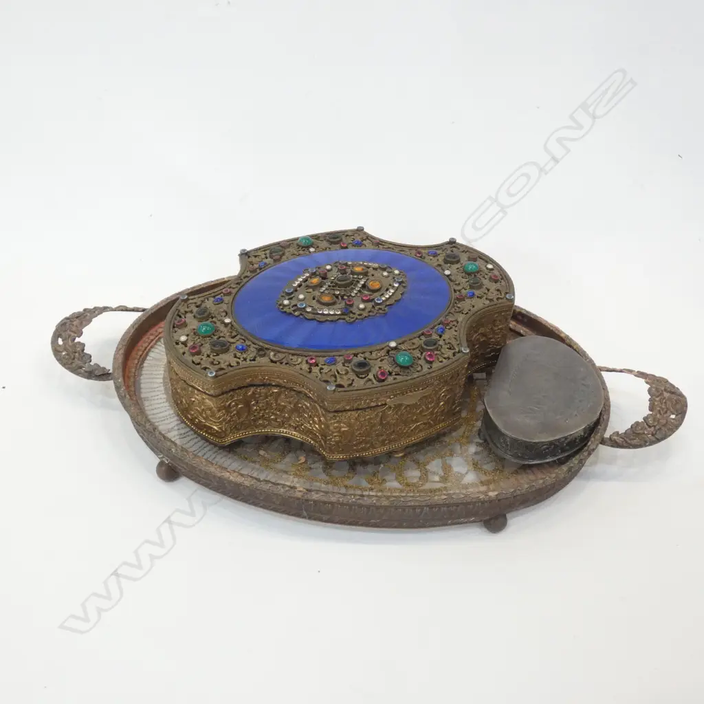 OLD FILIGREE & LACE TRAY & AUSTRIAN BEADED BOX  (L 200MM) + SM EP BOX Image 1++