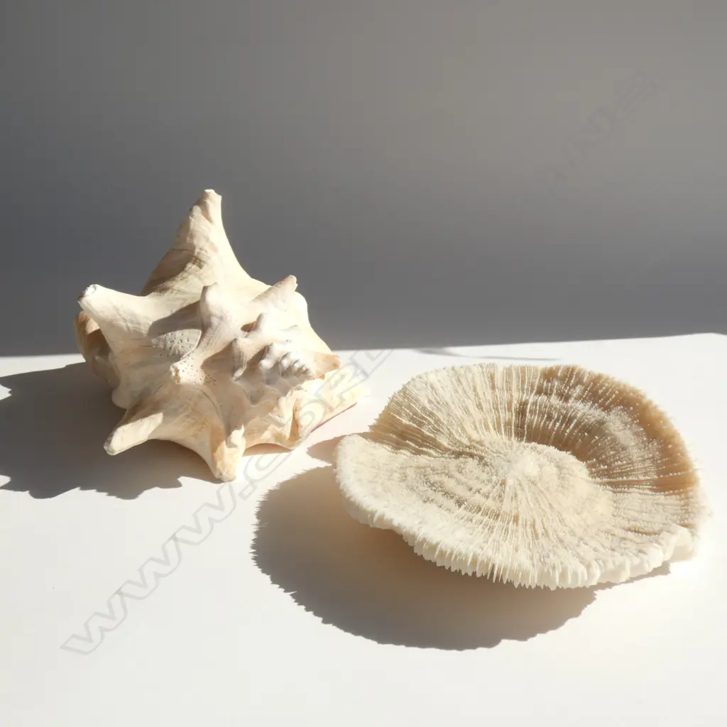 2 SEA SHELLS; CONCH L.200mm & CORAL 170mm dia Image 1++