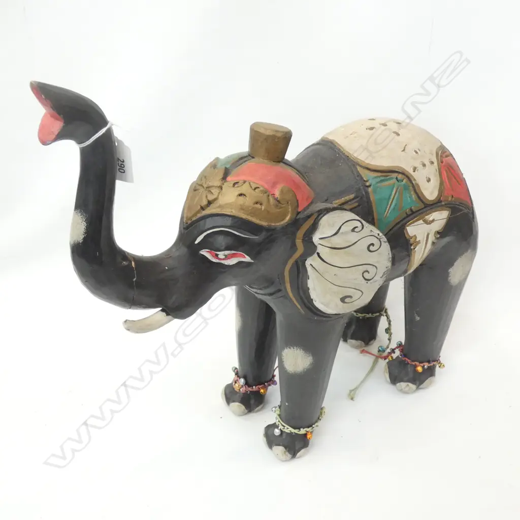 CARVED WOODEN PAINTED ELEPHANT H.350mm Image 1++