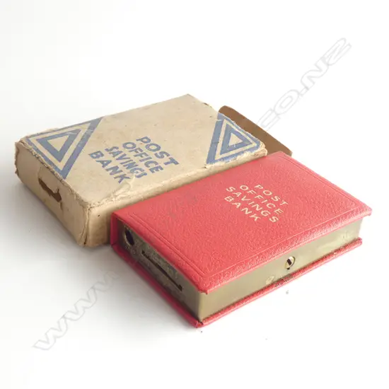 VINTAGE "POST OFFICE SAVINGS BANK" BOOK FORM MONEY BOX & CARDBOARD BOX 