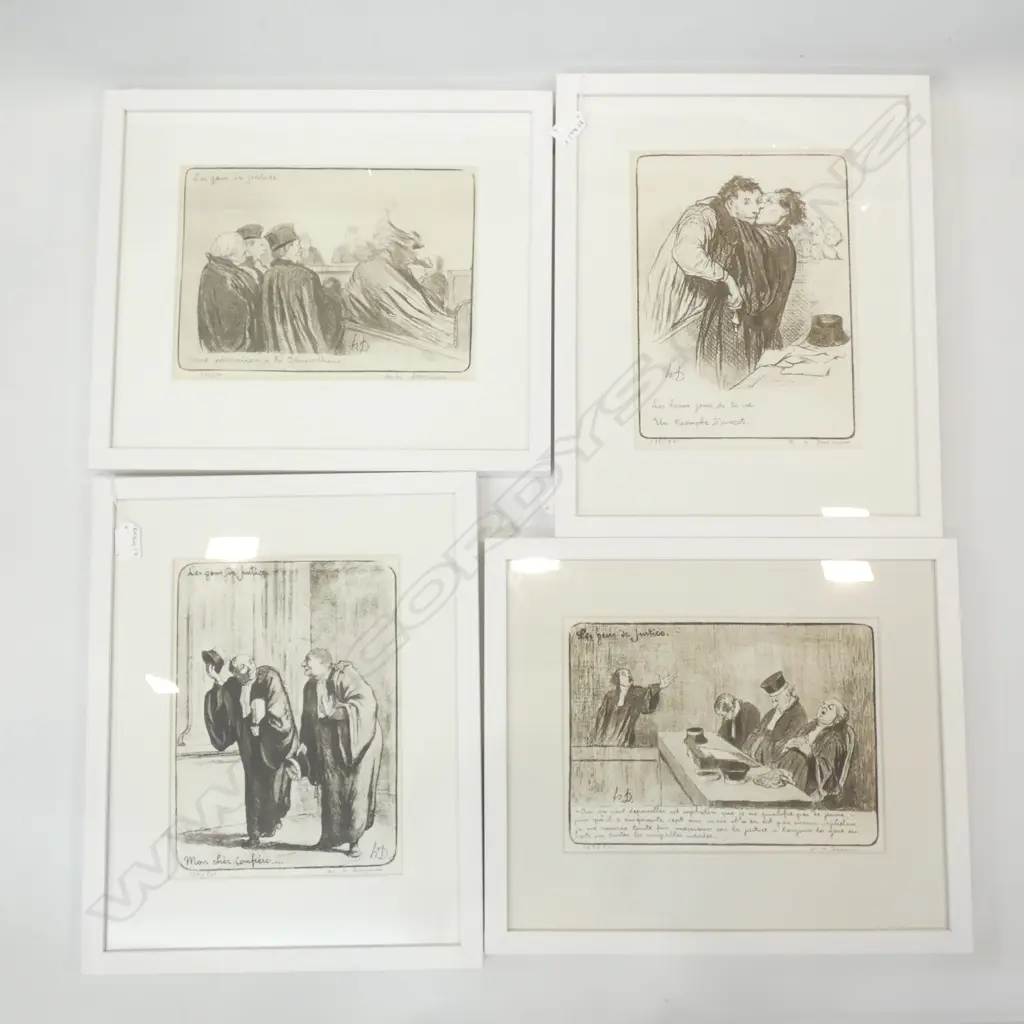 4 FRAMED FRENCH COURTROOM SCENES EDITION OF 400 295x215mm Image 1++