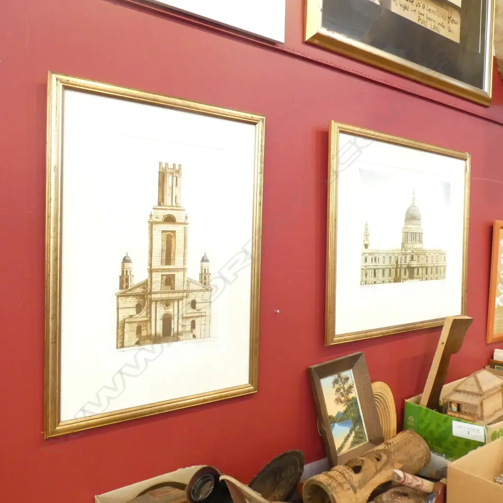 ANDREW INGAMELLS 2 LARGE PRINTS OF LONDON CHURCHES; 475x290mm + BOTANICAL ENGRAVING Image 1++