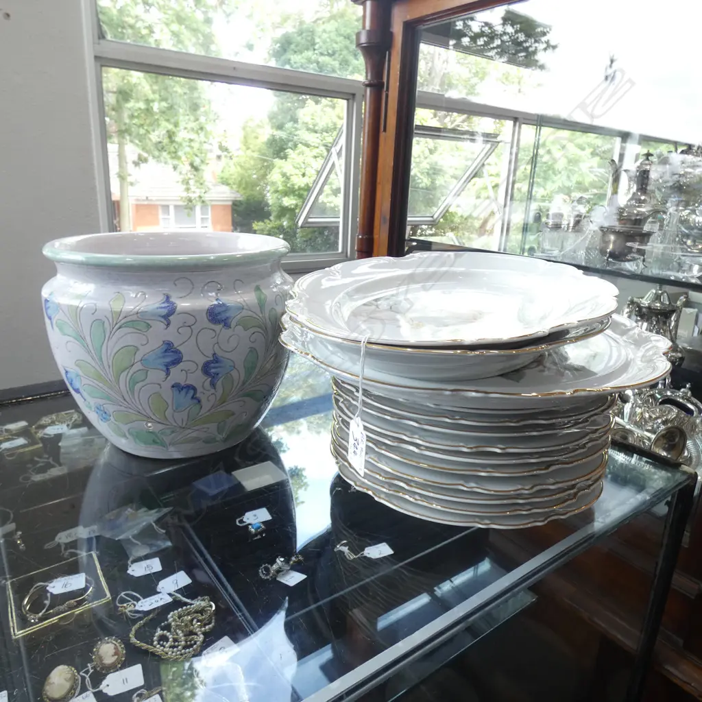 12 GERMAN PLATES + 2 PLATTERS & A JARDINIERE Image 1++