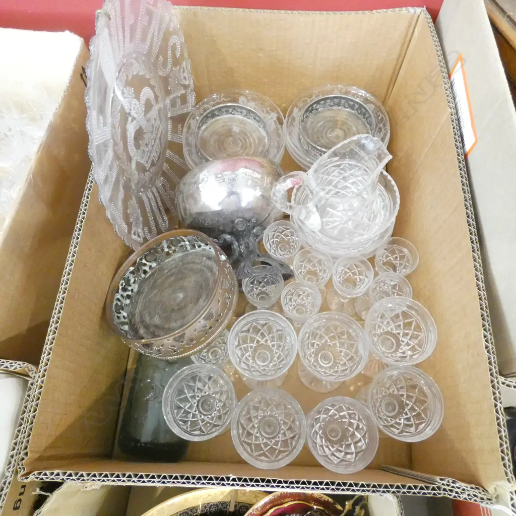 BOX LOT ASST. CRYSTAL, PR WINE COASTERS, ETC Image 1++
