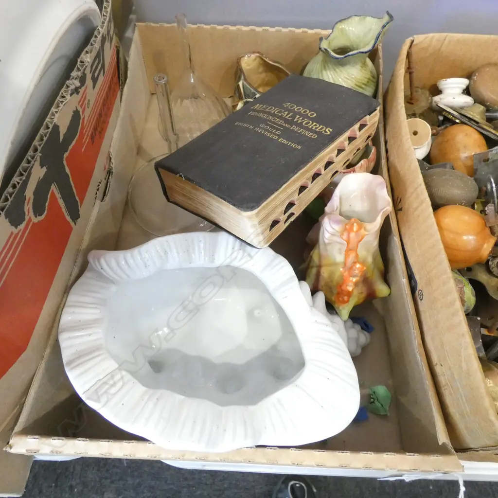 BOX LOT MEDICIAL DICTIONARY, FAUX SHELL, 5 MINI JUGS ETC Image 1++