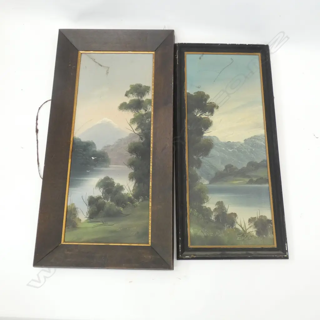 2 PAUL WREN COLONIAL LANDSCAPE OILS 'LAKE BRUNNER' & 'AWATERE RIVER' 590x345mm Image 1++