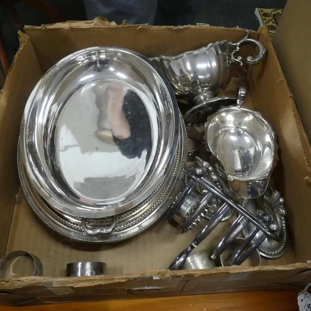BOX SILVER PLATE DISHES ETC.. Image 1++