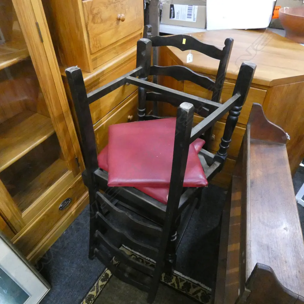 SET 4 BEECH COUNTRY CHAIRS - RED VINYL SEAT PADS Image 1++