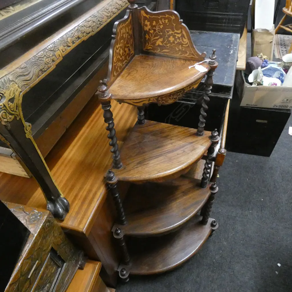 4 TIER CORNER STAND - 4 SHELVES- BARLEY TWIST LEGS / INLAID DETAIL. H. 1125H Image 1++