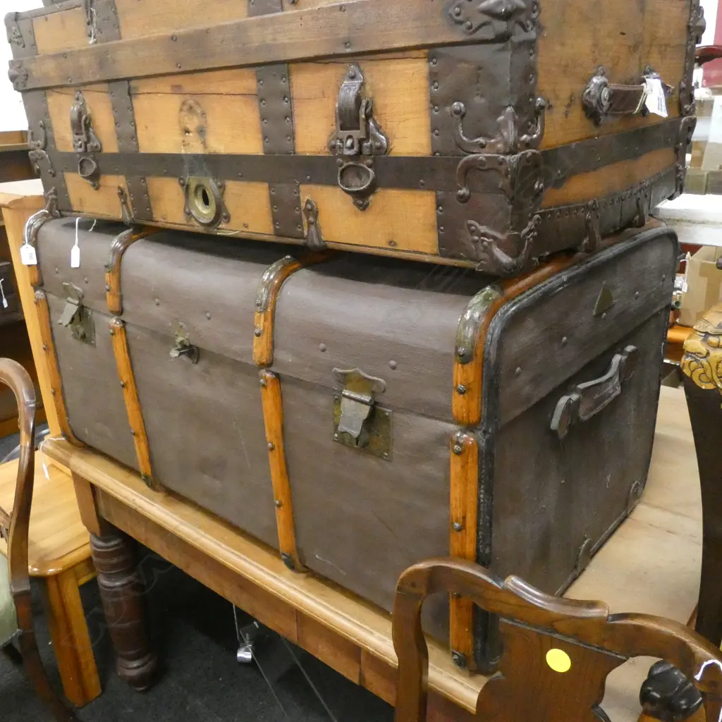 OLD SARATOGA TRUNK BROWN CANVAS WOOD BARS Image 1++