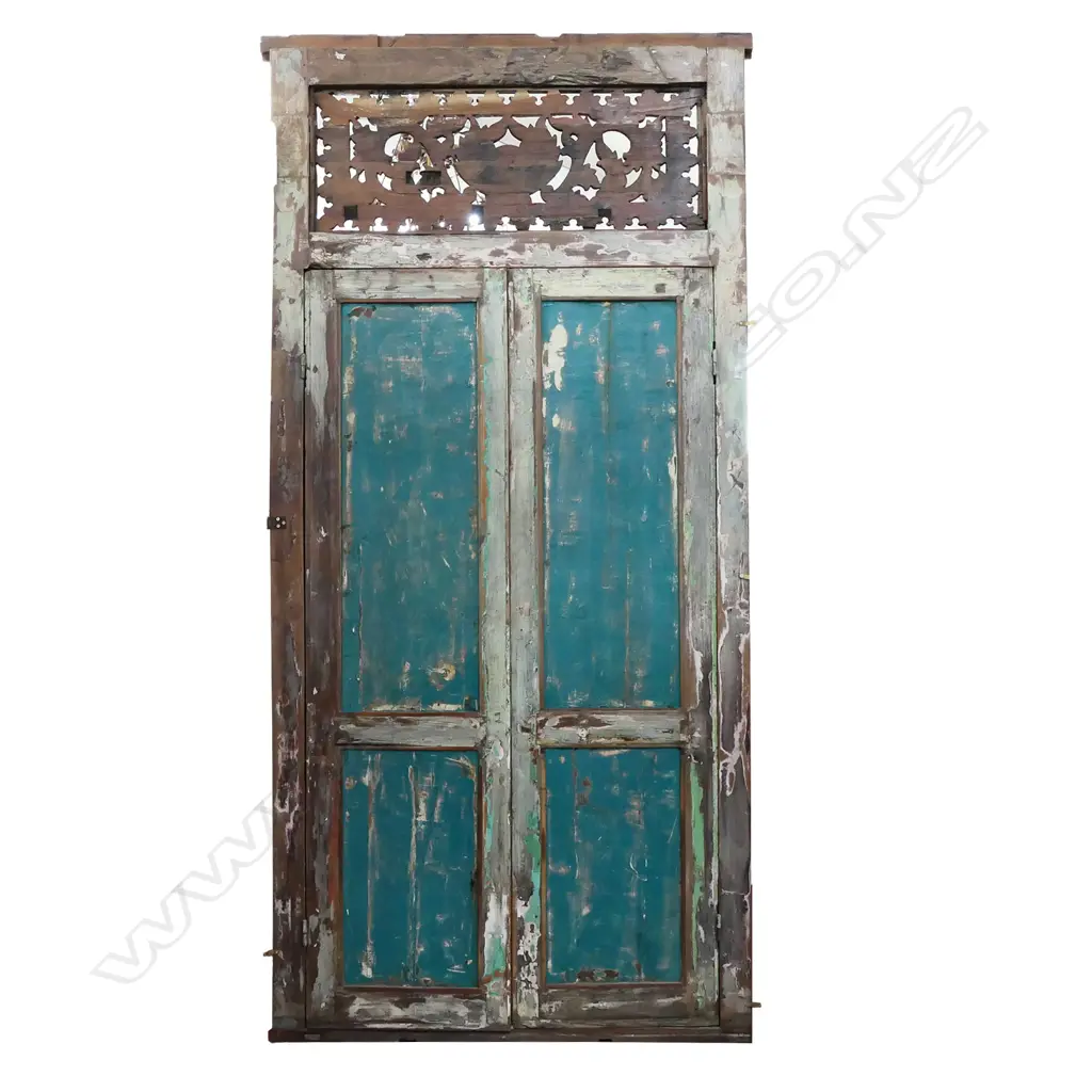 A large pair of vintage Indonesian hardwood entrance doors in frame Image 1++