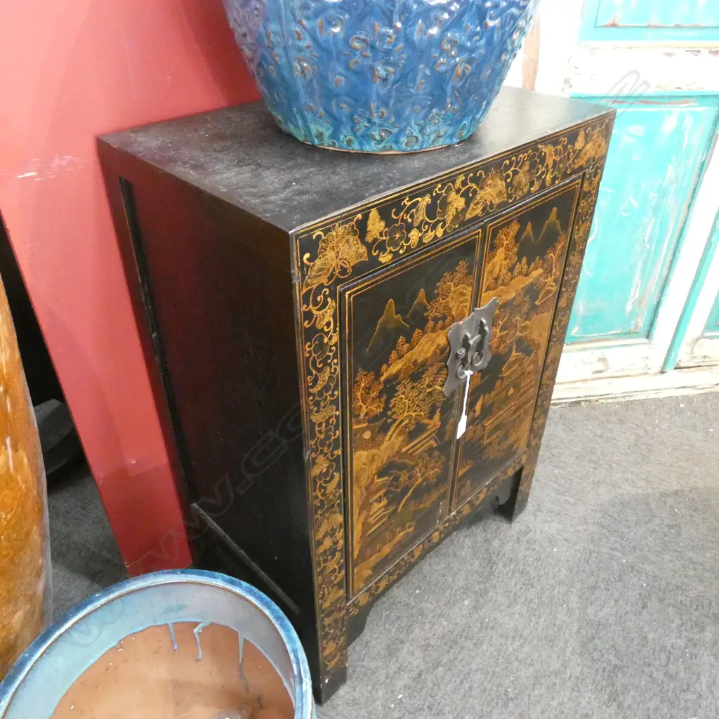 BLACK LACQUER CHINESE CABINET Image 1++