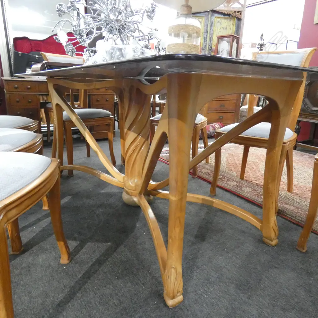 ART NOUVEAU STYLE COROMANDEL KAURI TABLE & EIGHT CHAIRS Image 1++