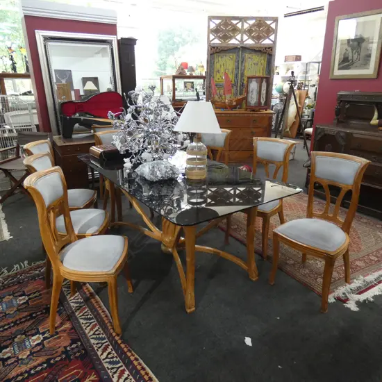 ART NOUVEAU STYLE COROMANDEL KAURI TABLE & EIGHT CHAIRS